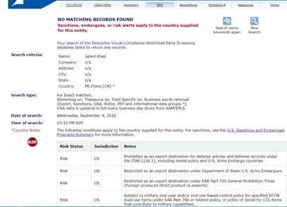 Visual Compliance screen shot of Country Alert of other Countries